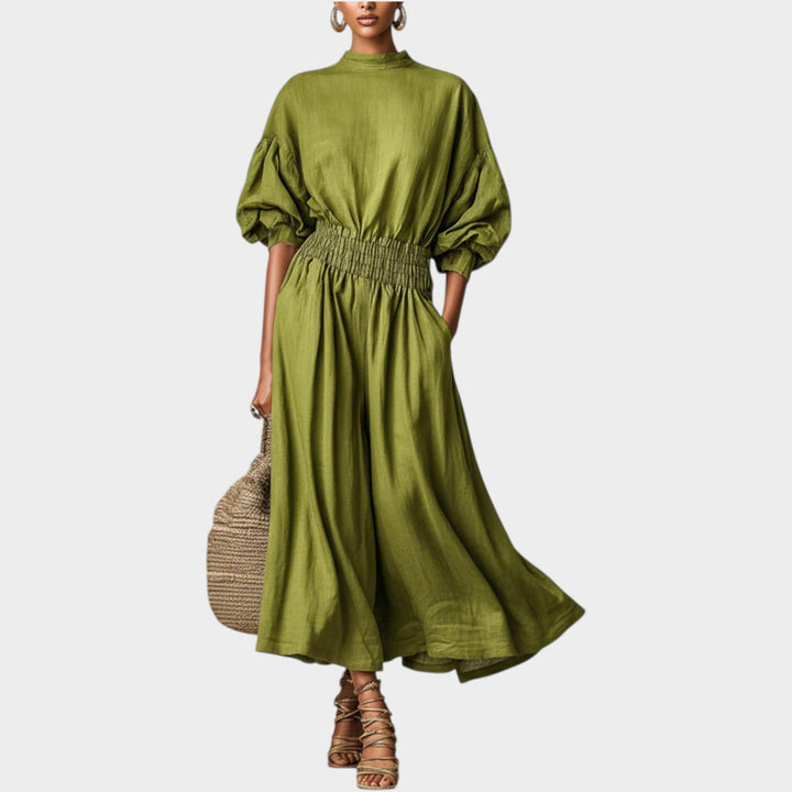 High-Neck Smocked Waist Maxi Dress