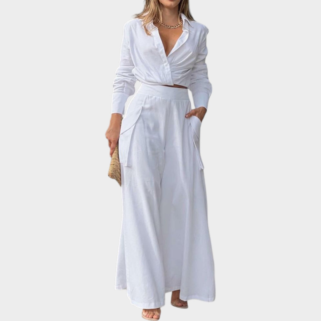 Chic Cropped Shirt & Wide-Leg Pants Set