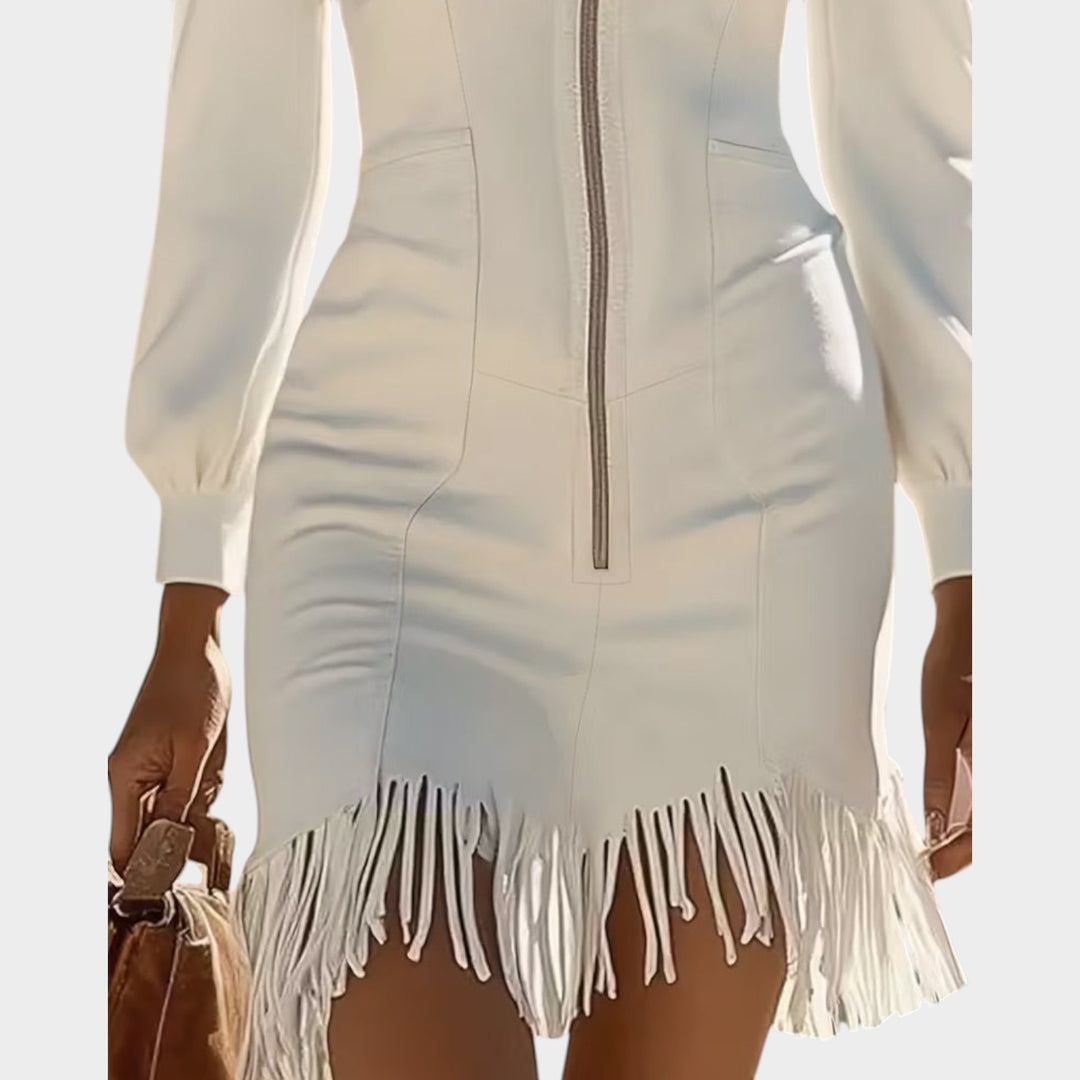 Midnight Fringe Zip Dress