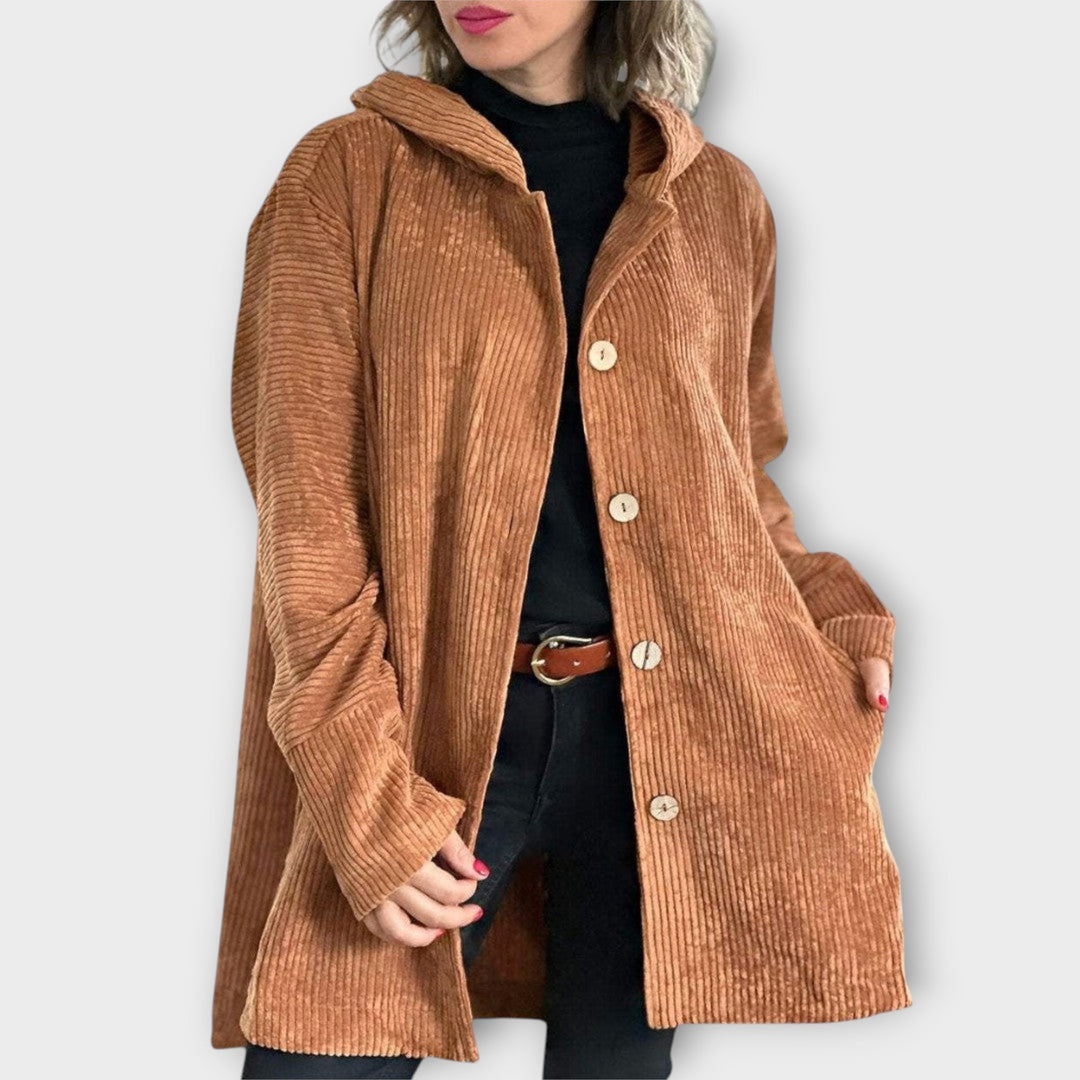 Button-Up Hooded Corduroy Jacket
