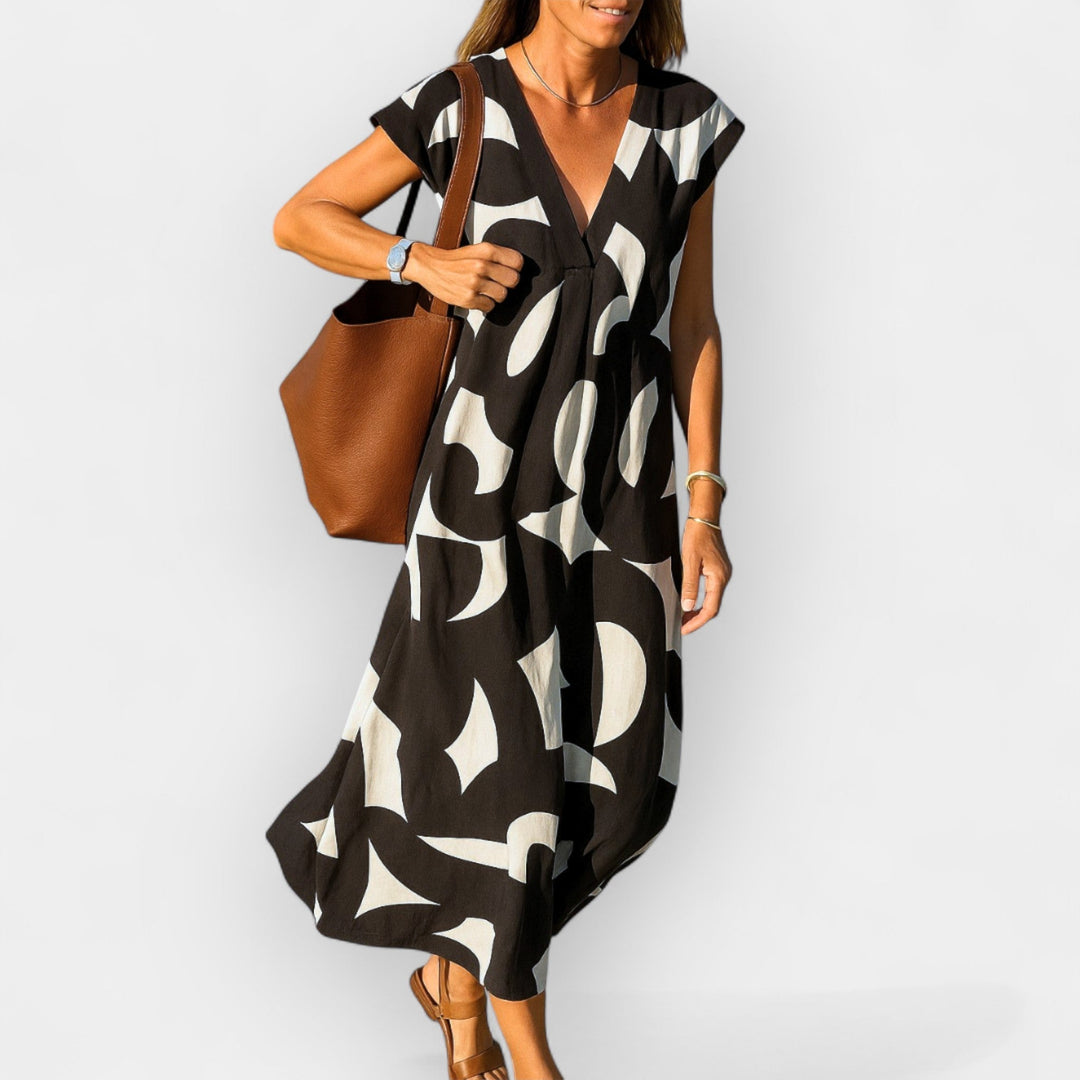 Modern Abstract V-Neck Maxi Dress