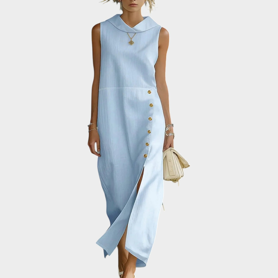 Modern Asymmetrical Button Maxi Dress