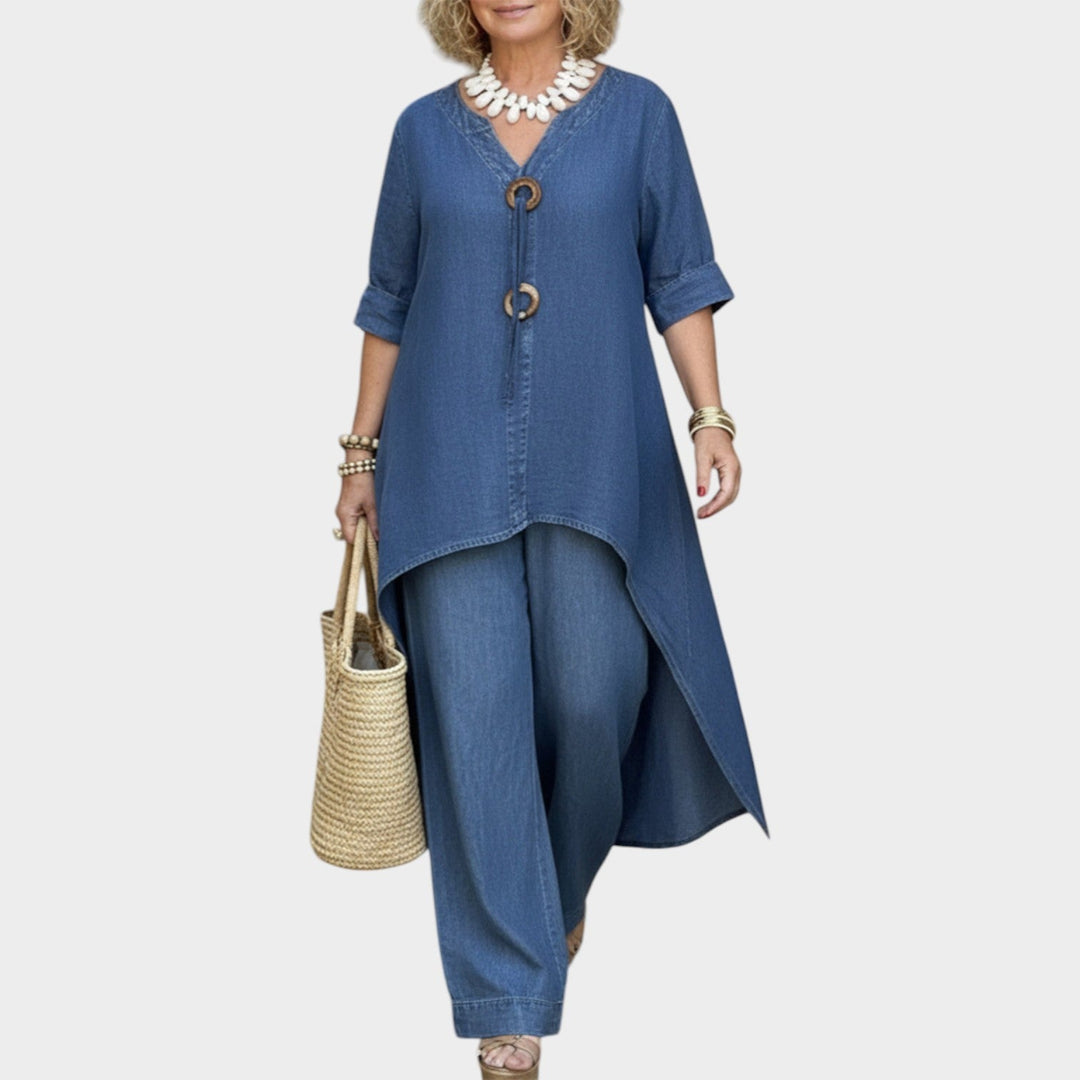 High-Low Denim Two-Piece Set