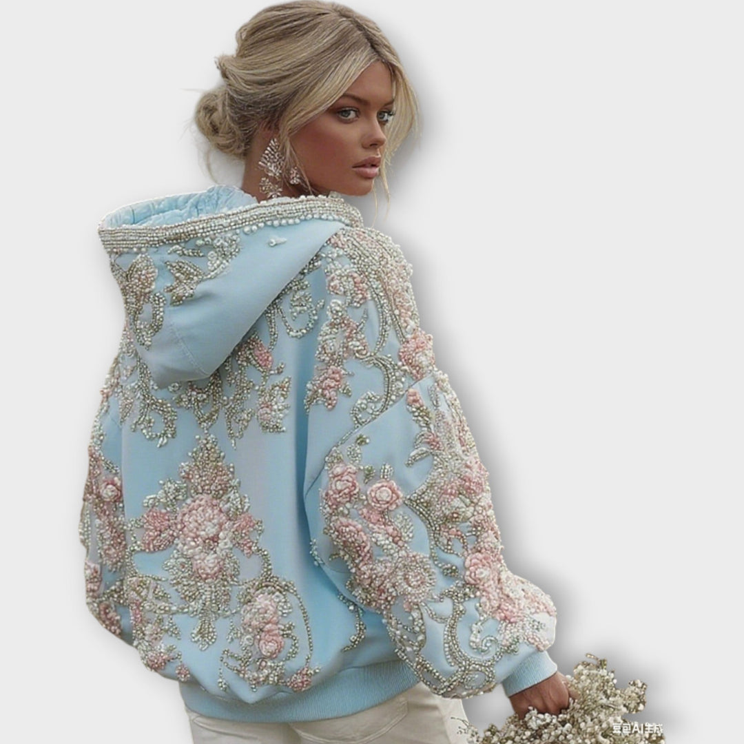 Opulent Pink Couture Hoodie with Pearl Accents