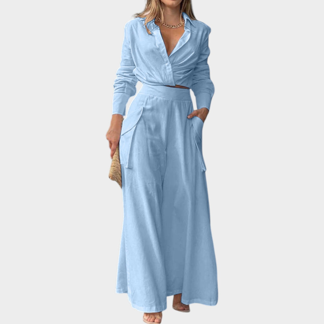 Chic Cropped Shirt & Wide-Leg Pants Set