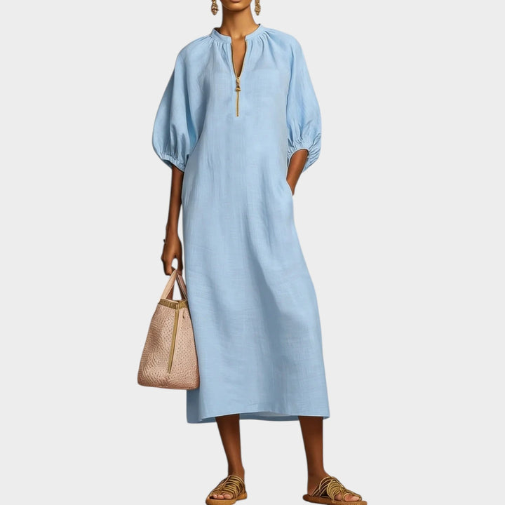 Relaxed Zip-Front Midi Dress