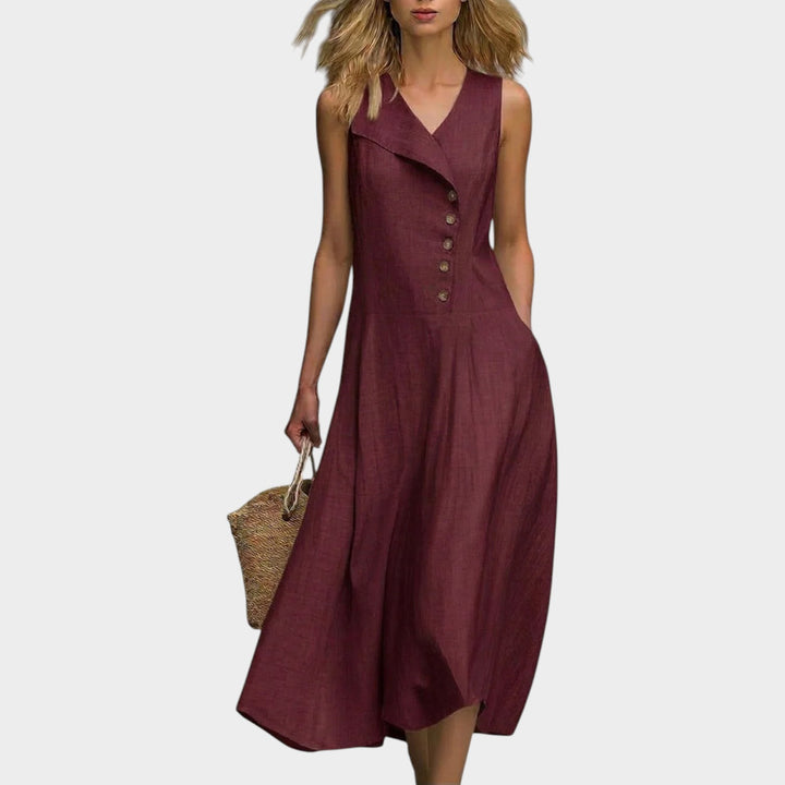 Asymmetrical Button Midi Dress