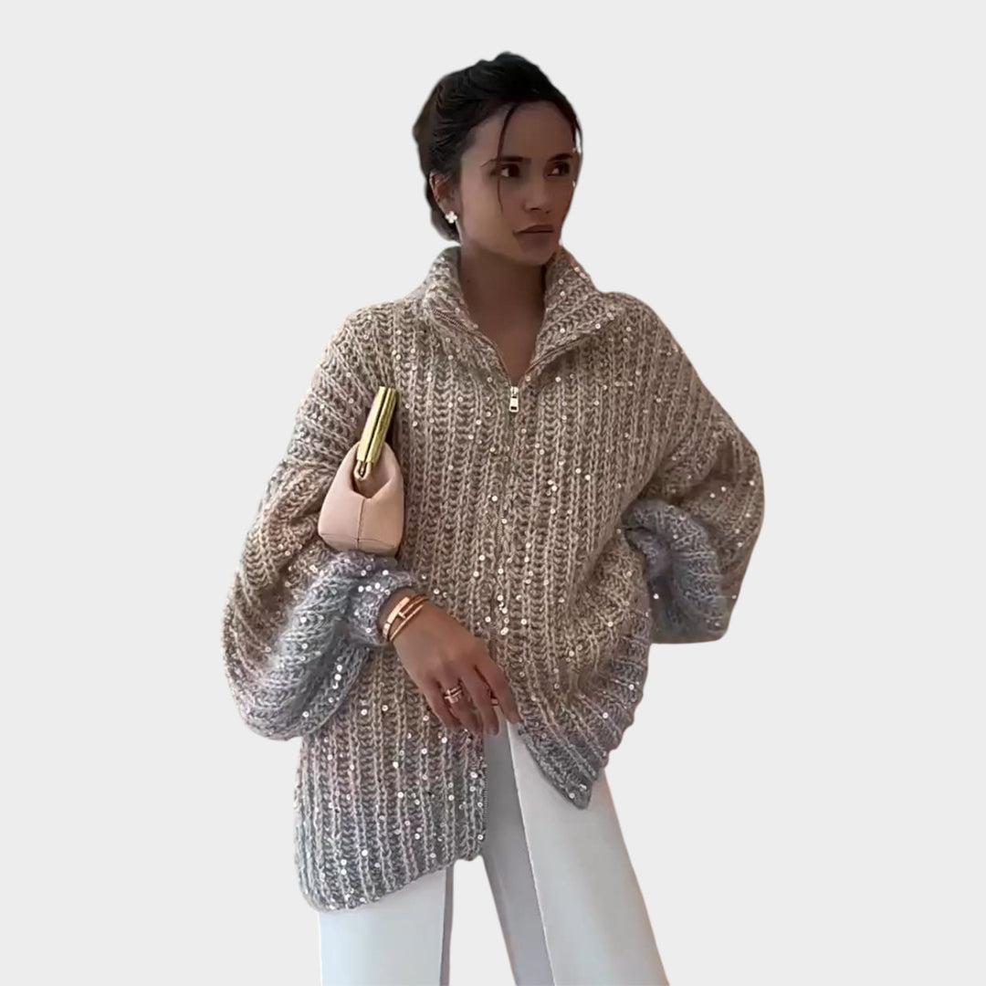 Sequin Knit Zip Cardigan