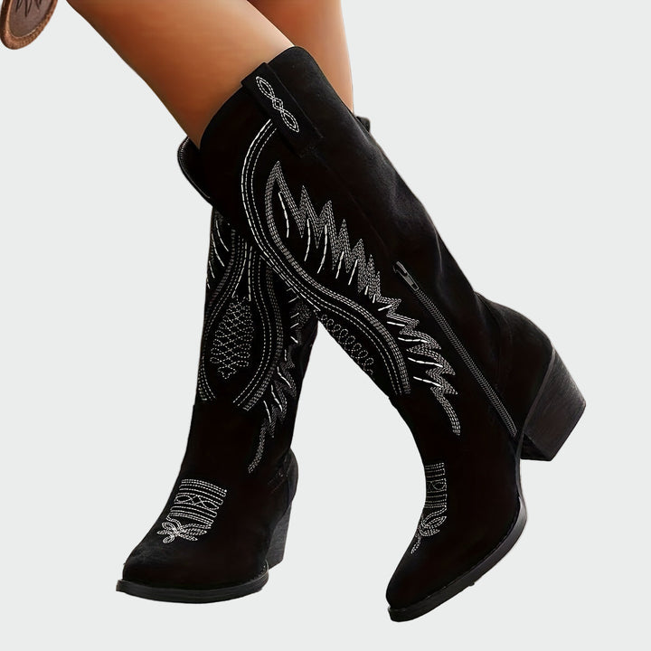 Chic Embroidered Western Booties