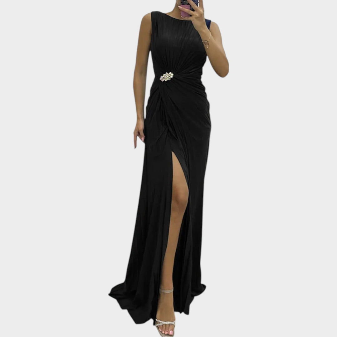 Elegant Ruched Slit Evening Gown