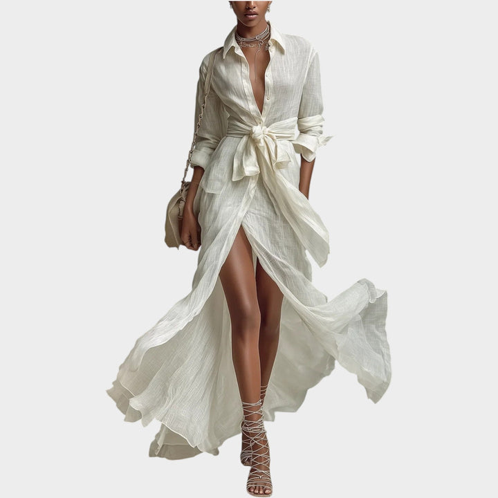 Belted Sheer Shirt Maxi Dress