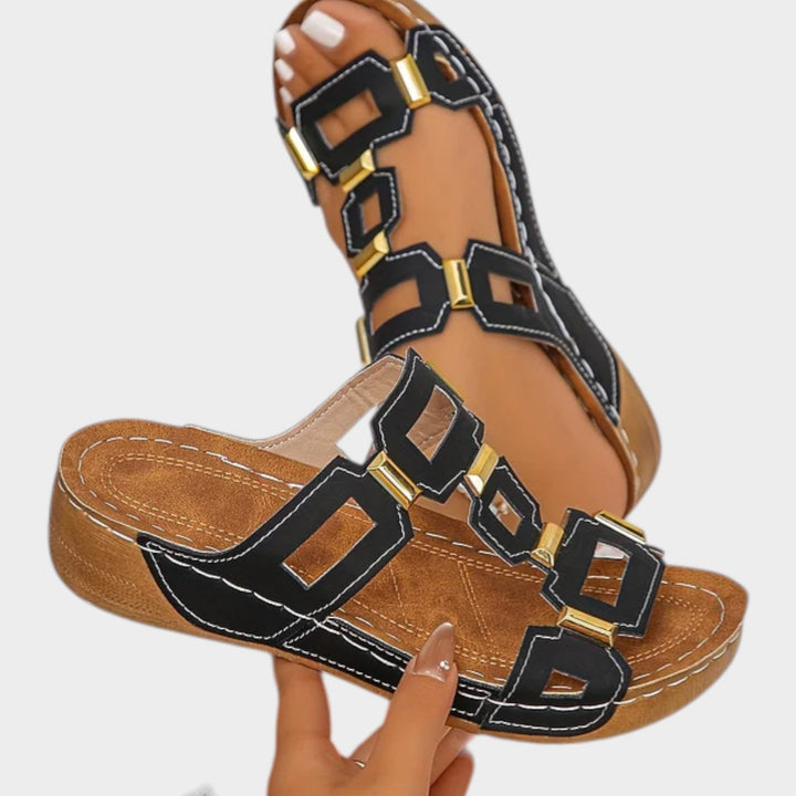 Geometric Cutout Slip-On Sandals