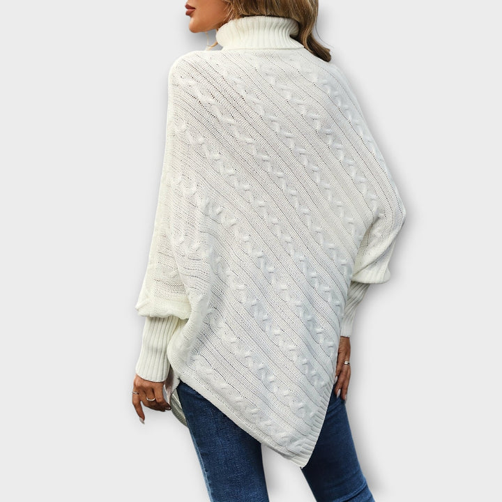 Chic Cable-Knit Turtleneck Poncho