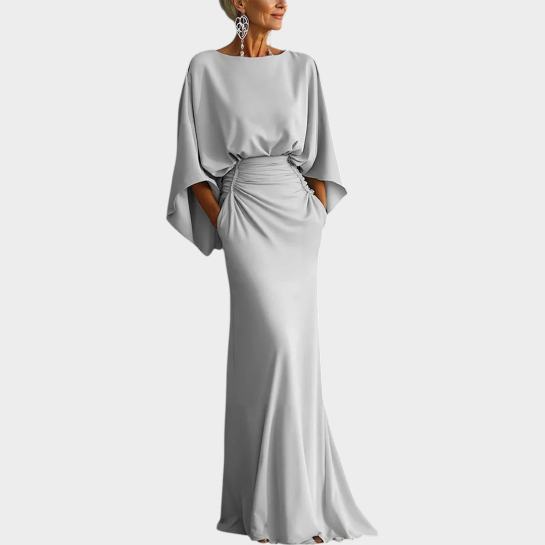 Elegant Ruched Batwing Evening Gown