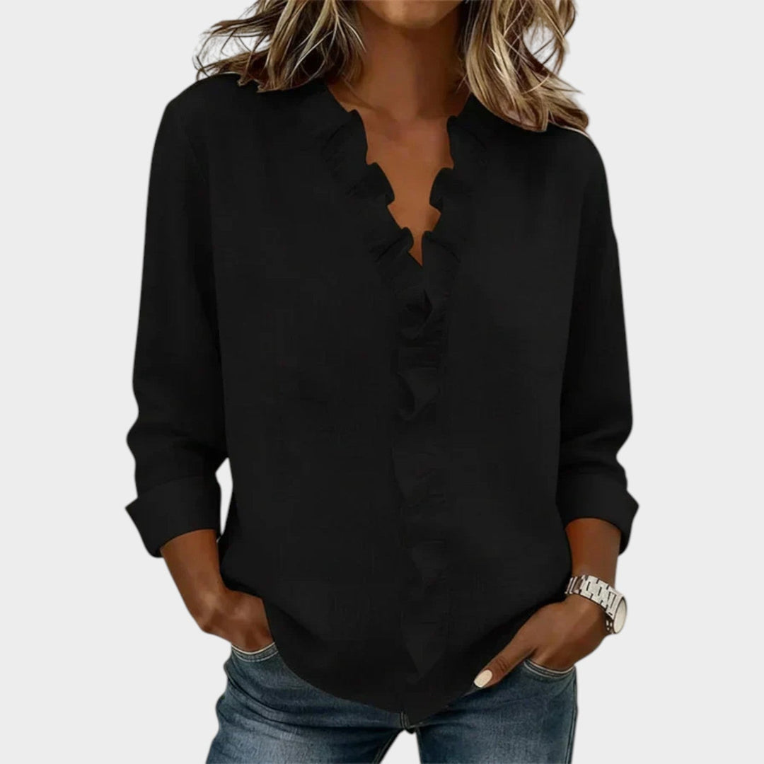 Ruffled V‑Neck Casual Blouse