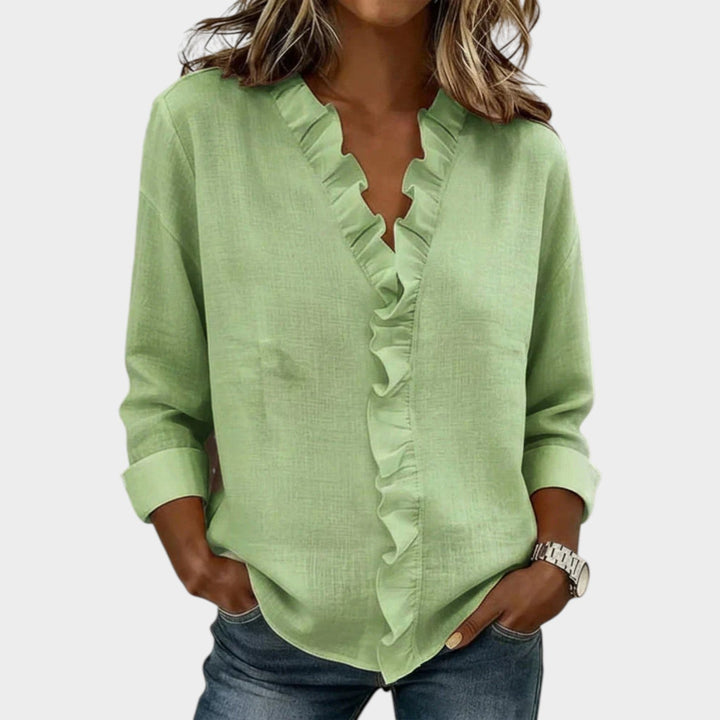 Ruffled V‑Neck Casual Blouse