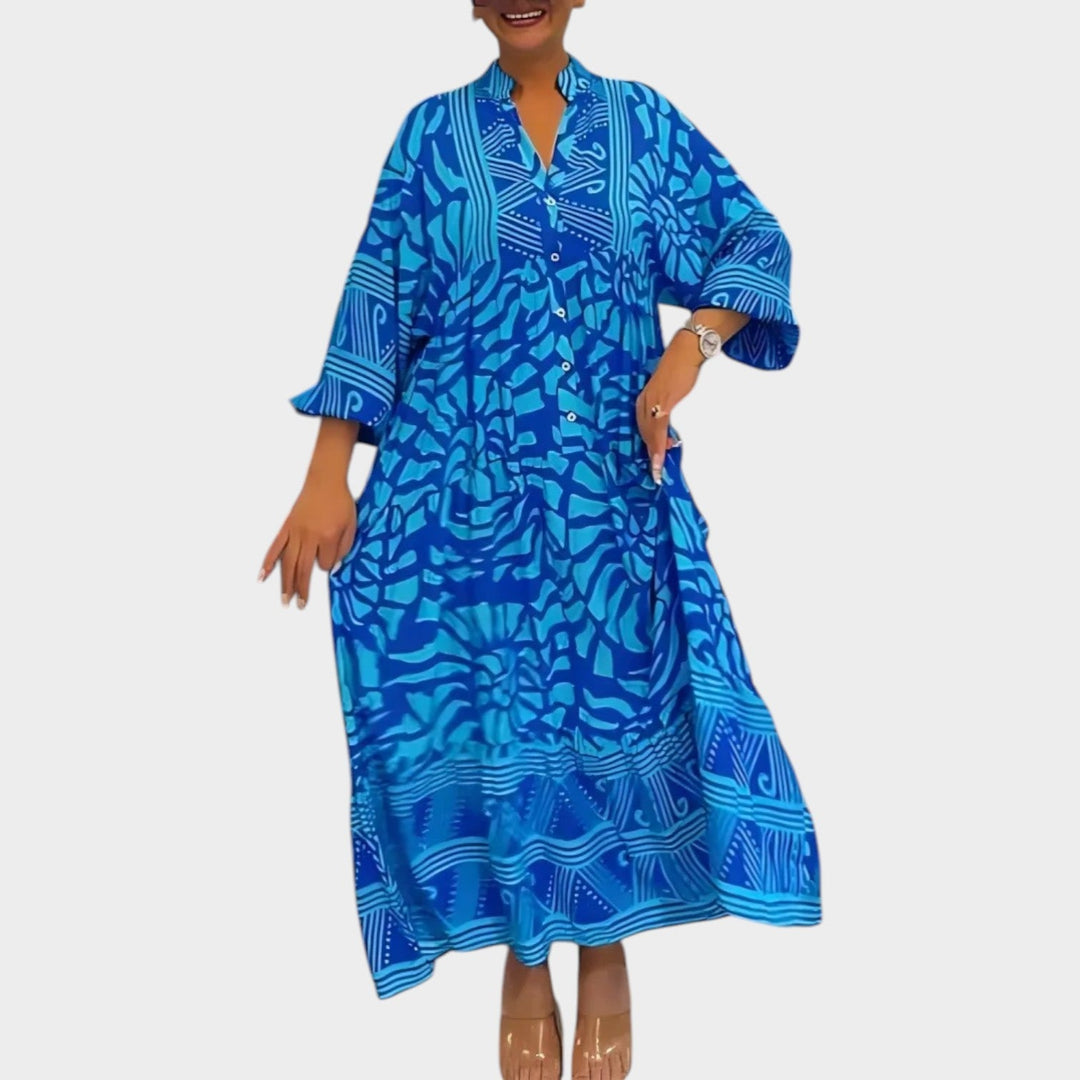 Printed Boho Button-Down Maxi Dress