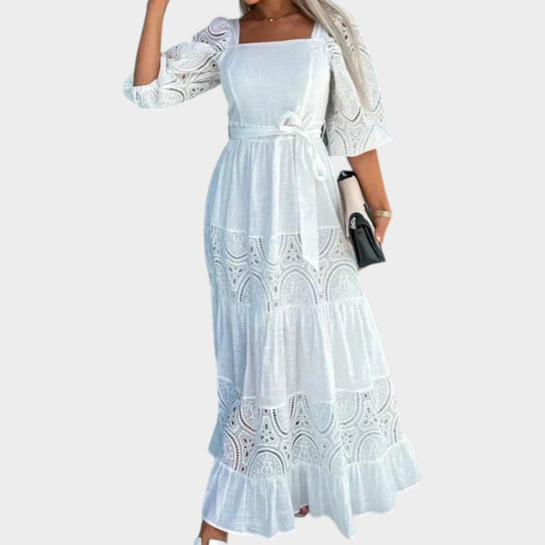 Square Neck Lace Panel Maxi Dress