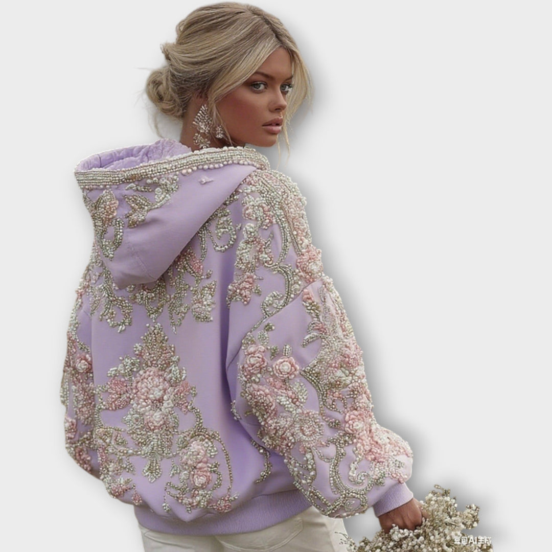 Opulent Pink Couture Hoodie with Pearl Accents