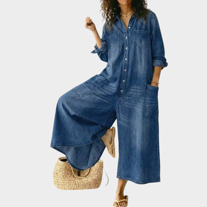 Relaxed Denim Wide-Leg Jumpsuit