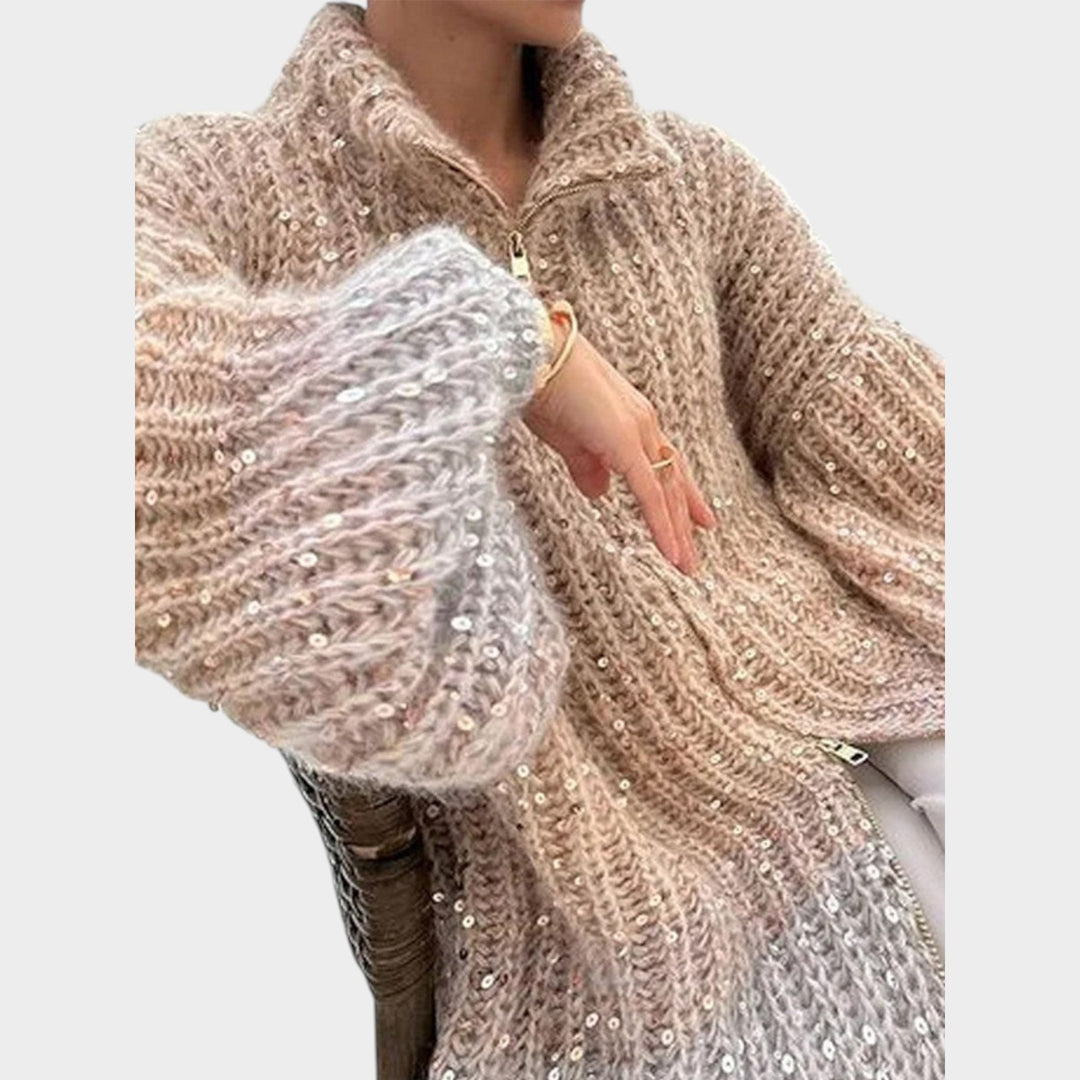 Sequin Knit Zip Cardigan