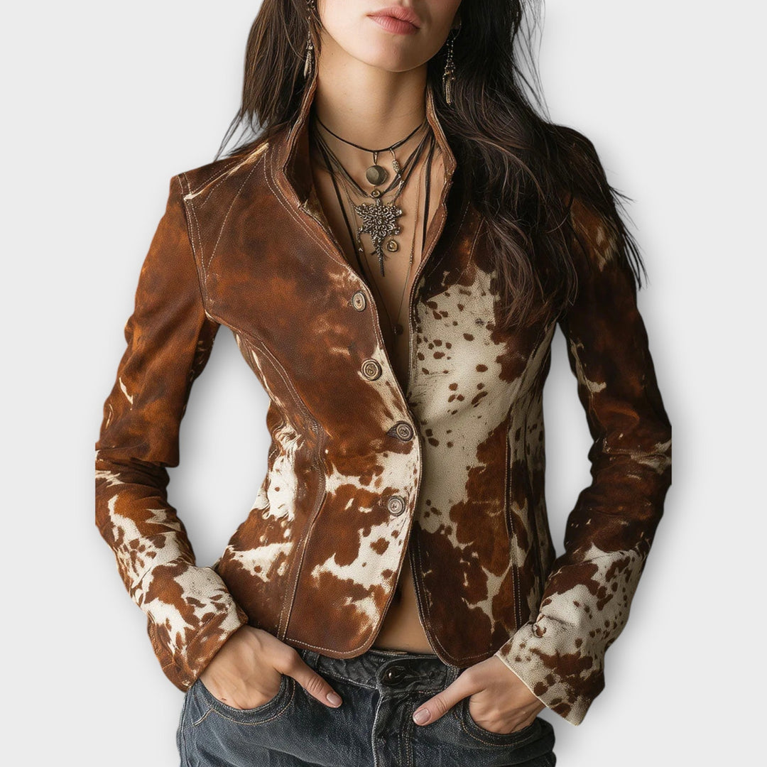 Retro Western Cowhide Print Suede Jacket
