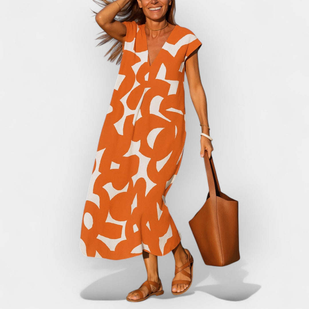 Modern Abstract V-Neck Maxi Dress