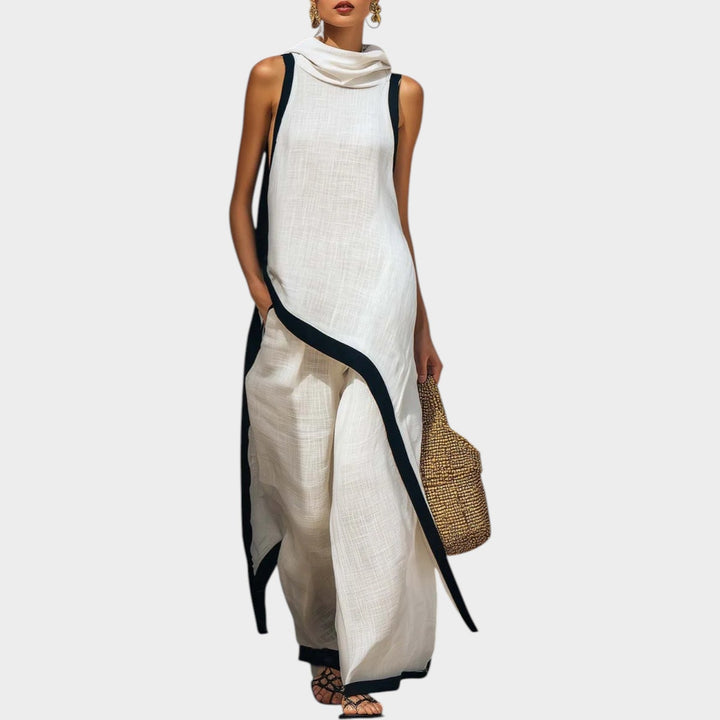 Asymmetric Contrast Trim Two-Piece Set