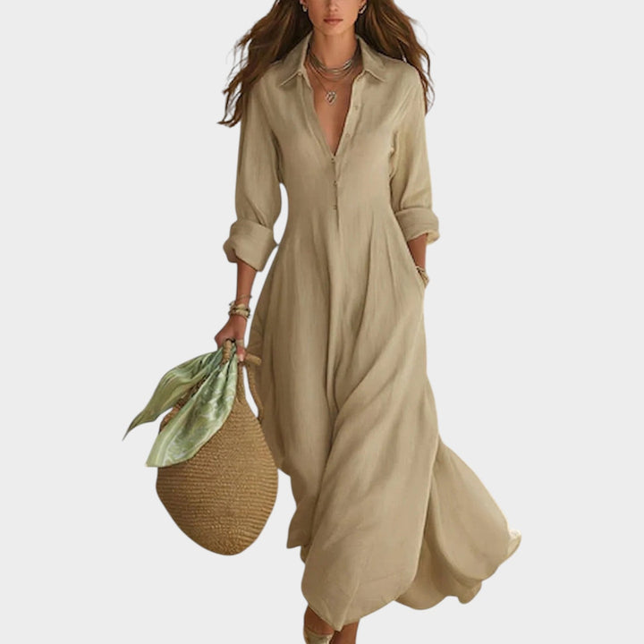 Flowy Button-Front Shirt Maxi Dress