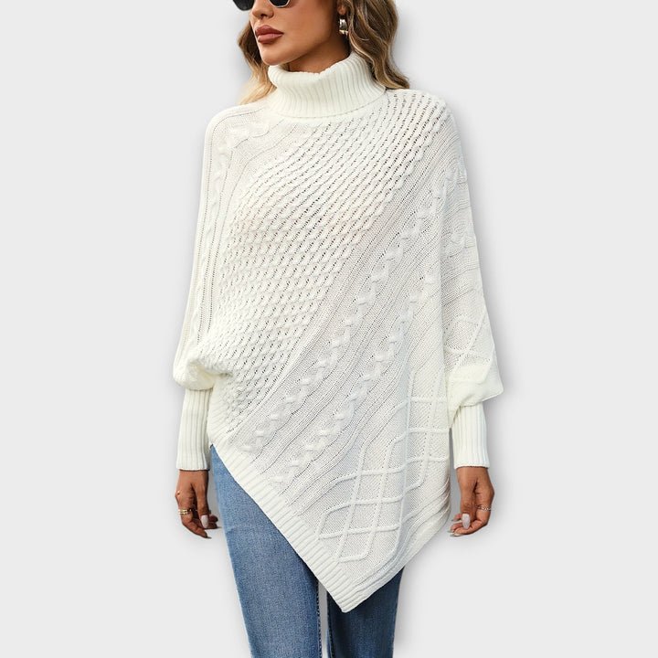 Chic Cable-Knit Turtleneck Poncho