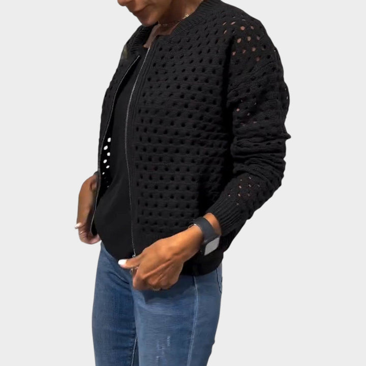Open-Knit Zip Cardigan