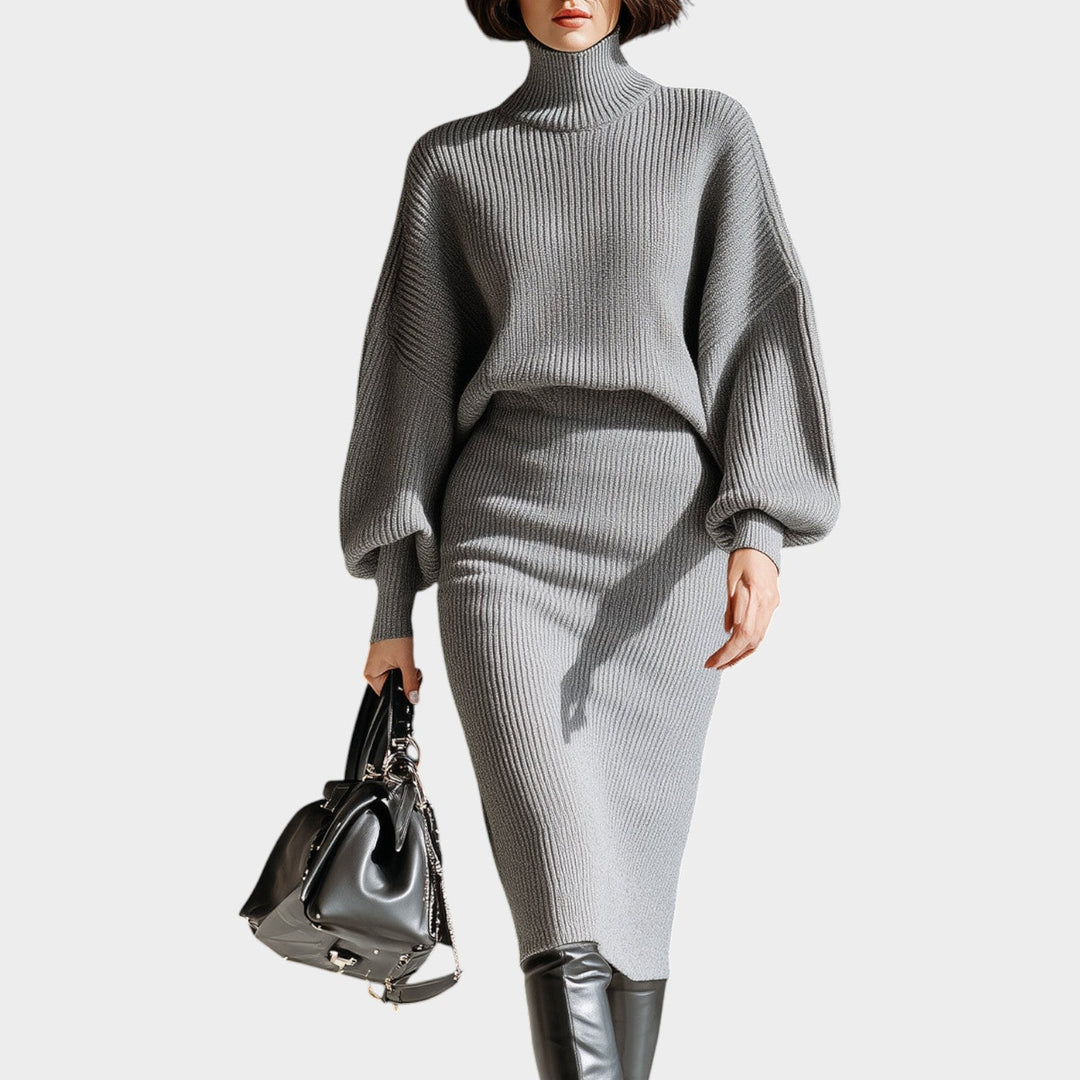 Ribbed Knit Turtleneck Midi Dress