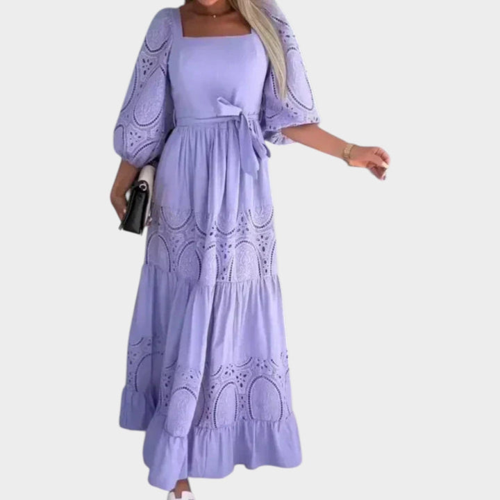 Square Neck Lace Panel Maxi Dress