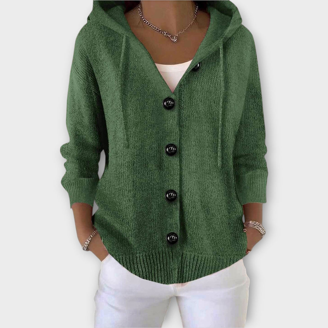 Comfortable Hooded Knit Cardigan with Button Front