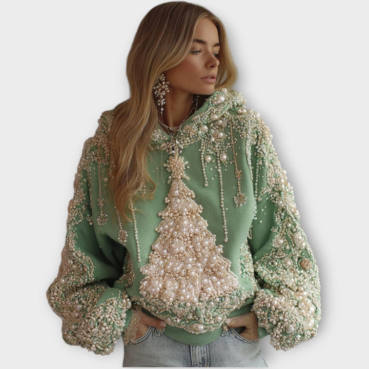 Opulent Pearl-Decorated Christmas Hoodie