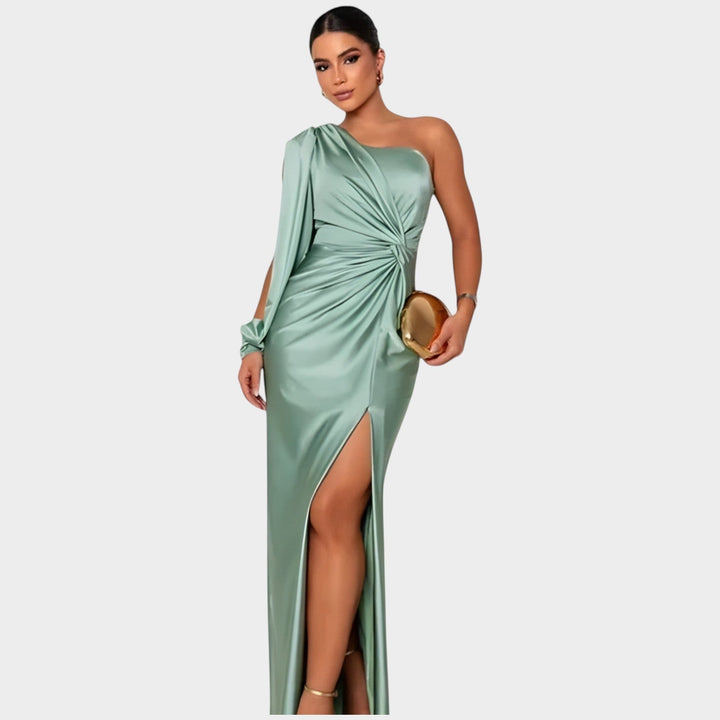 One-Shoulder Satin Evening Gown