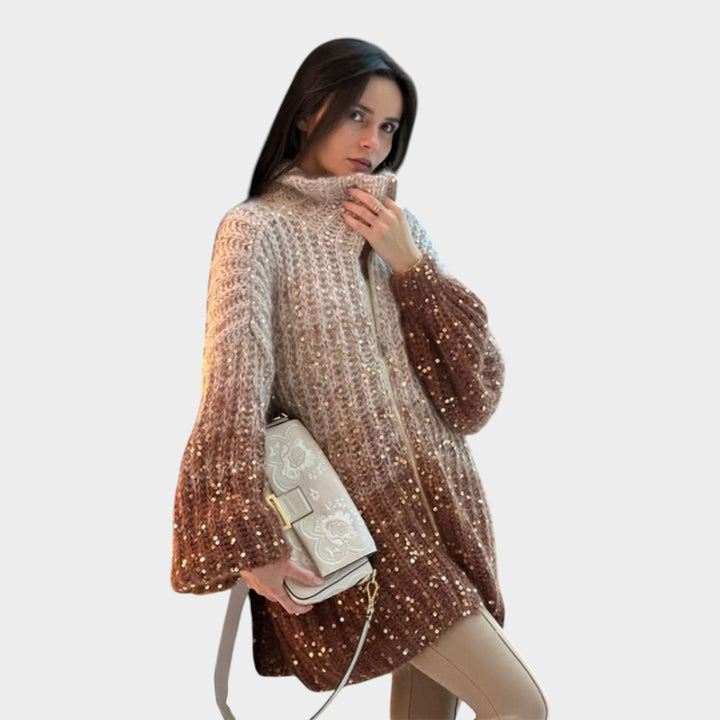 Sequin Knit Zip Cardigan