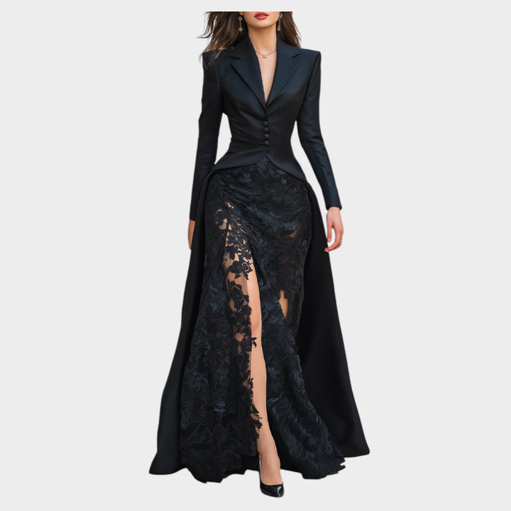 Lace Panel Evening Maxi Dress