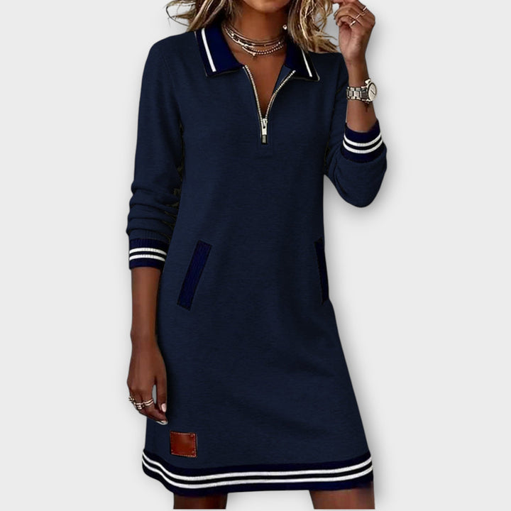 Zip-Collar Sporty Midi Dress