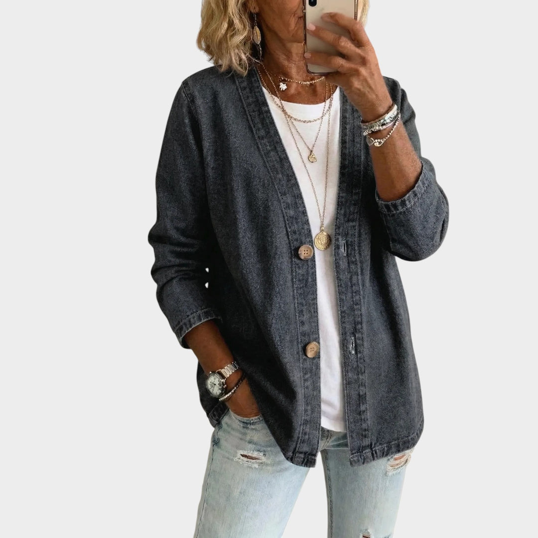 Relaxed Button Front Denim Jacket