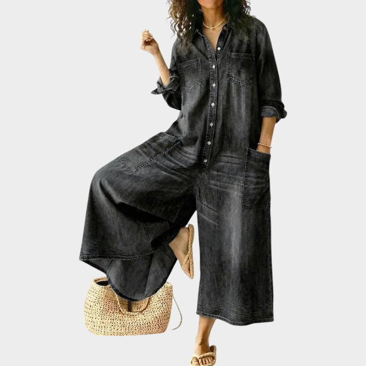 Relaxed Denim Wide-Leg Jumpsuit