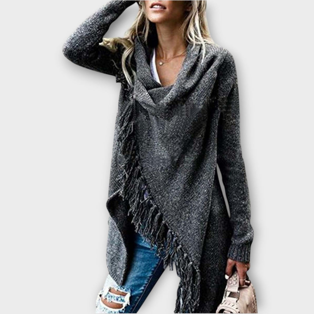 Snug Fringe Knit Sweater Wrap