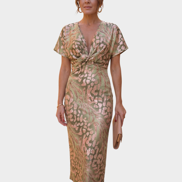Sculpted Twist Midi Dress
