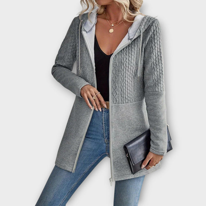 Comfortable Knit-Panel Zip-Up Hoodie