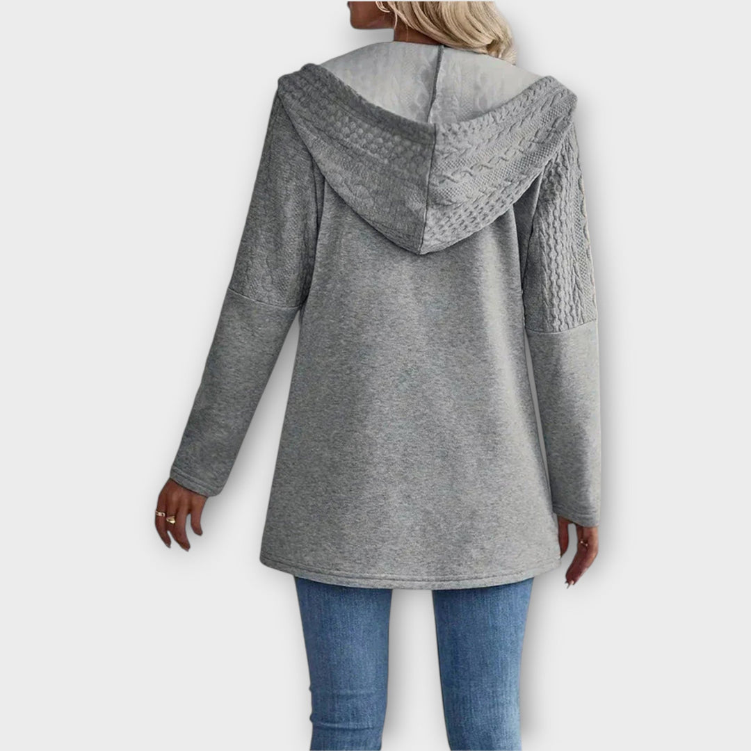 Comfortable Knit-Panel Zip-Up Hoodie