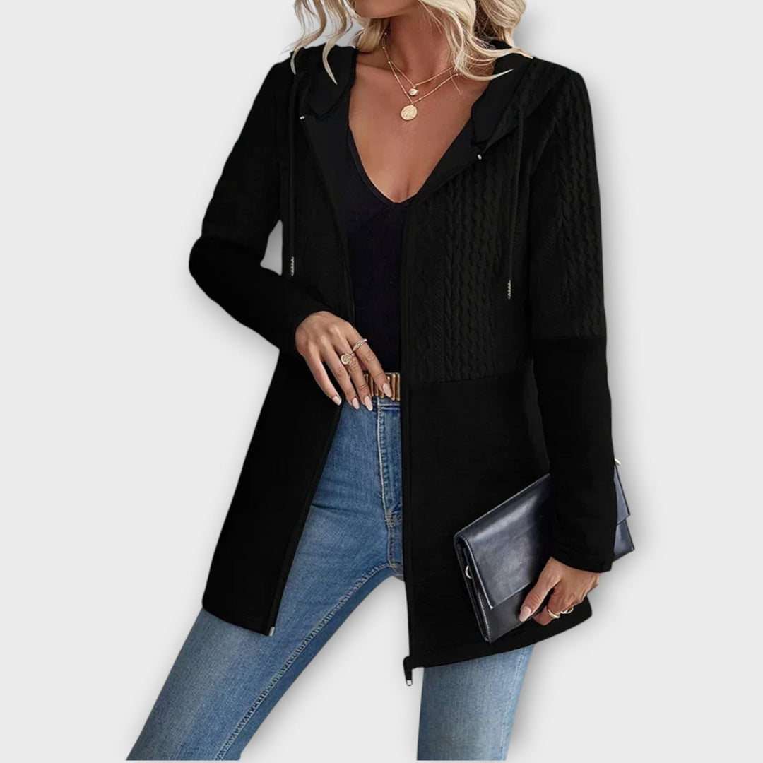 Comfortable Knit-Panel Zip-Up Hoodie