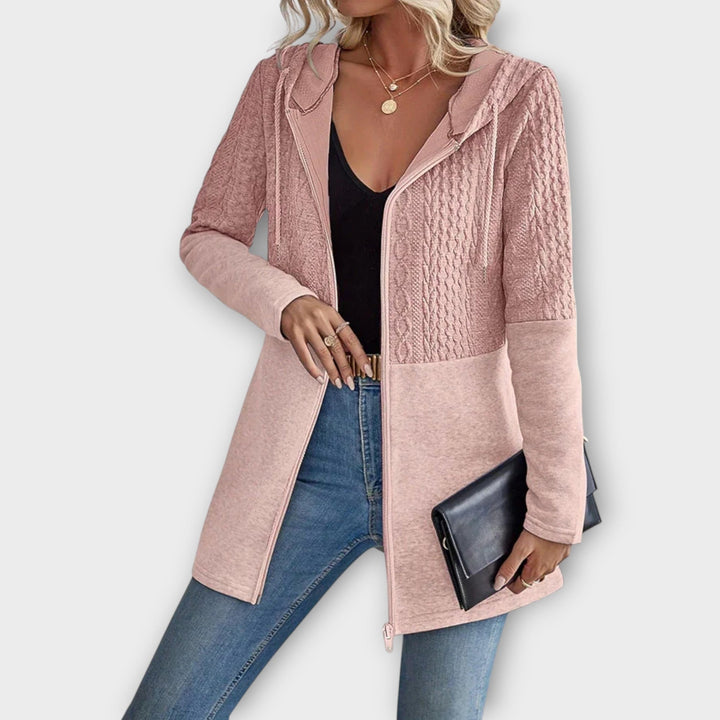Comfortable Knit-Panel Zip-Up Hoodie