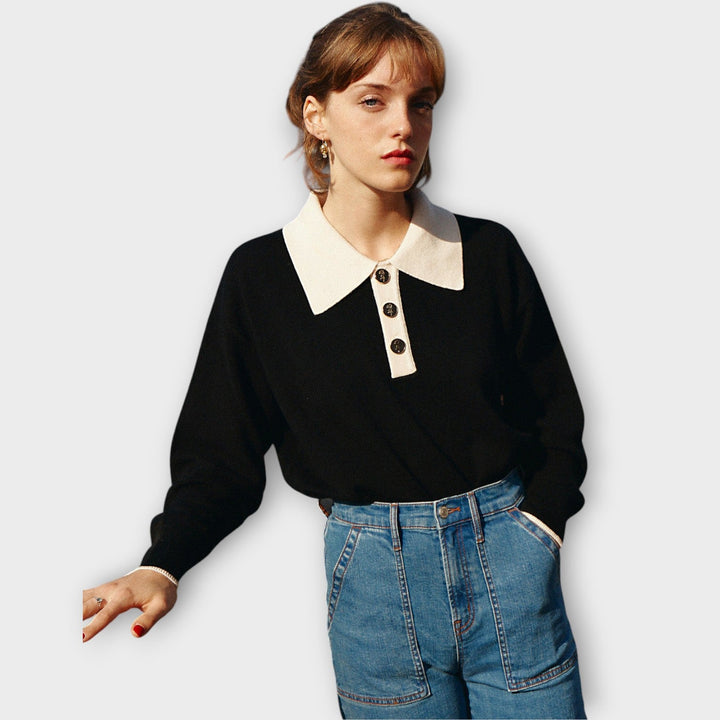 Timeless Knit Top with Contrast Collar