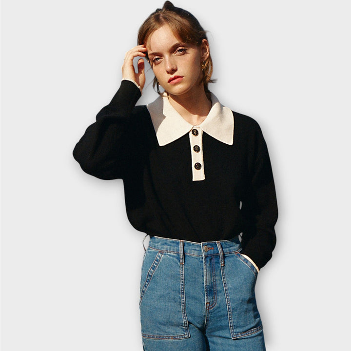 Timeless Knit Top with Contrast Collar