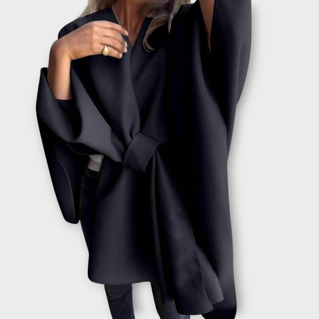 Elegant Draped Tie-Front Cape Top